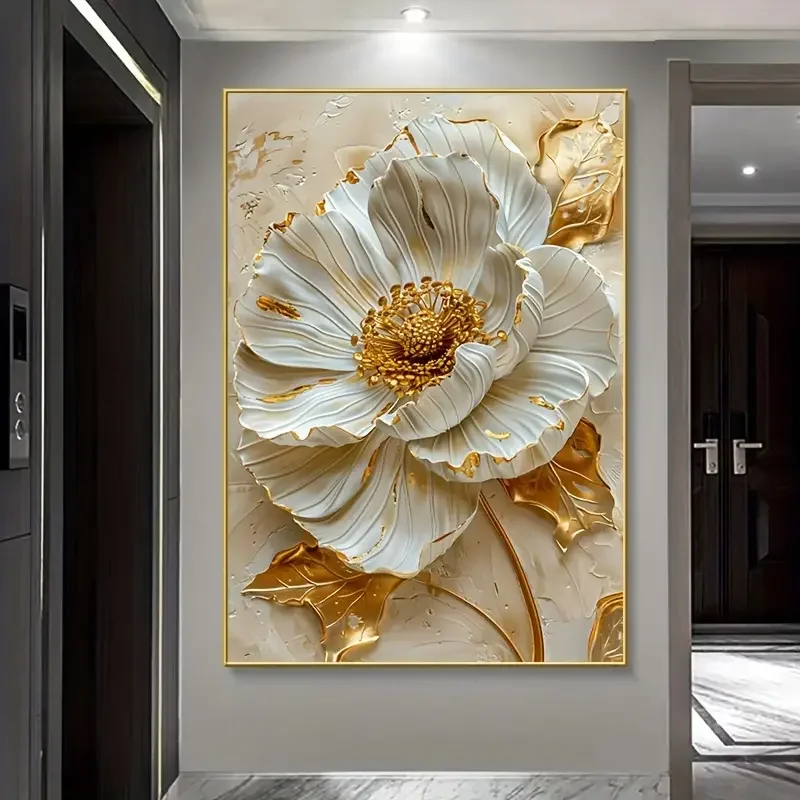 Modern Vintage Golden Flower Canvas Poster Wall Art Decorative Print for Living Room Indoor Portrait Floral Decoration for Home