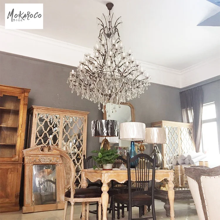 
19th C. Rococo Iron & Crystal Round Chandelier Lighting Modern LED luxury Chandeliers 