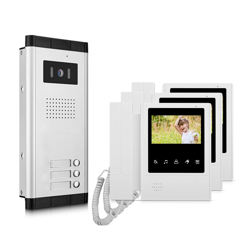 Factory good quality villa video interphone intercom with monitor 3 unit apartments 4 wire video door phone intercom system