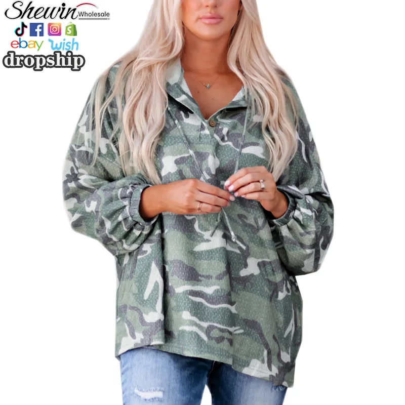 Shewin Dropshipping Long Sleeve Oversize Joggers Outfit Womens Camouflage Camo Hoodies