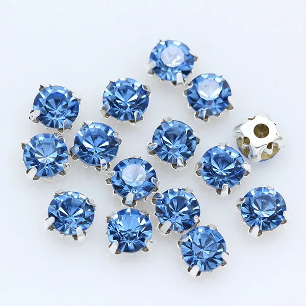 Prong Sew on Strass Beads Crystals Rhinestones with Plated Flatback Claw for Clothing in Sliver Round Colorful Glass Opp Bag