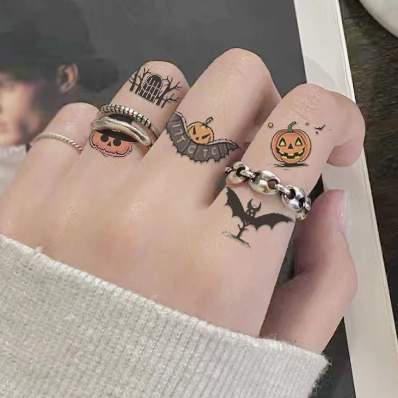 CC Disposable Temporary Halloween Party Waterproof Blood Skull Pumpkin Witch Spider Bat Colorful Cute Men Women Tattoo Sticker