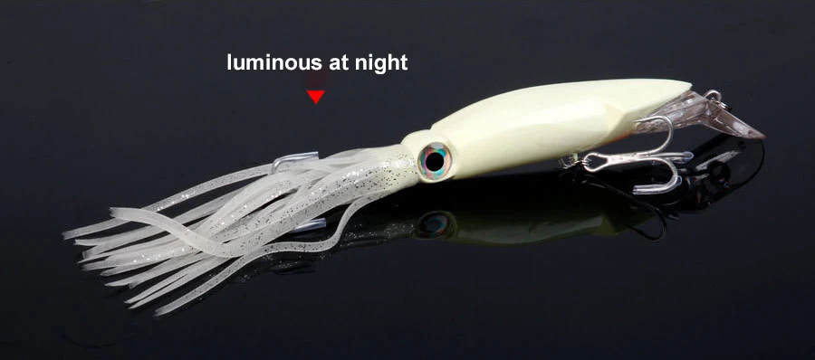 Glow Sea Fishing Squid Hard Bait 14cm40g Biomimetic Large Shrimp Bait Squid Jig with Whisker Like Octopus Minnow Fishing Lure