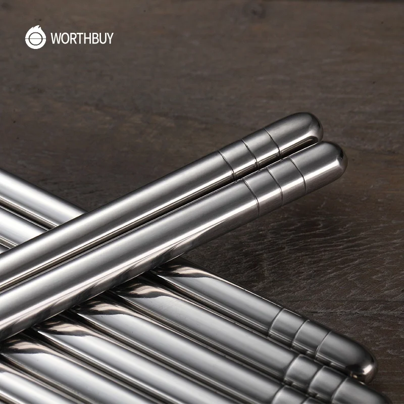 
WORTHBUY 5 Pairs/Set Sushi Hashi Baguette Chinese Chopsticks Non-slip Stainless Steel Chopsticks Set Reusable Metal Food Sticks 