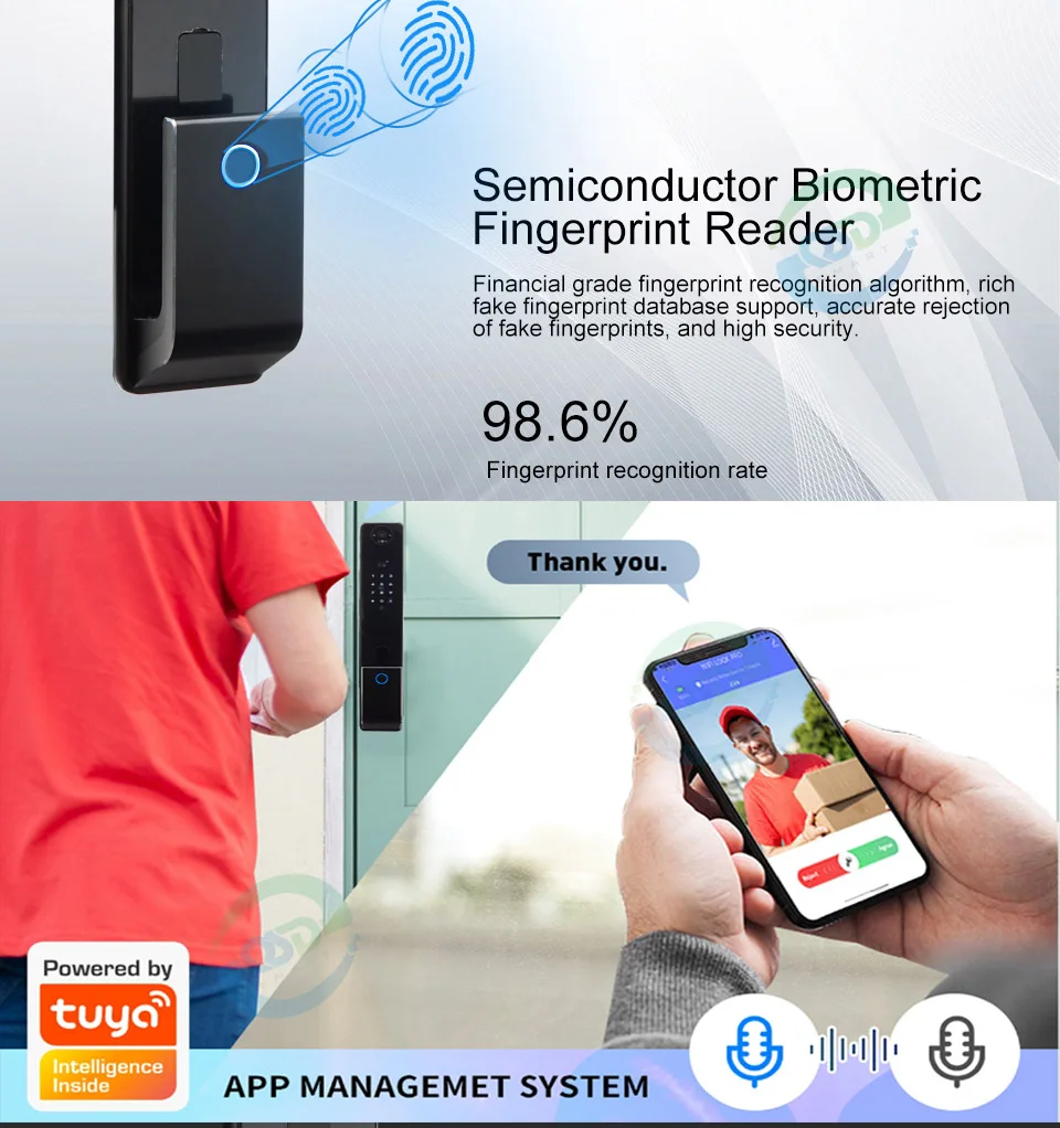 Video Intercom Tuya Smart 3D Face Recognition Smart Lock with Camera Smart Code Digital Fingerprint Automatic Door Lock