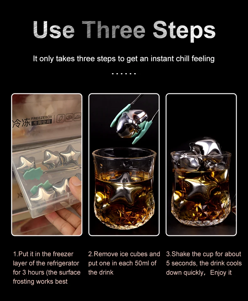 Hot Sales Reusable Whisky Chilling Wine Stones For Stainless Steel Ice Cubes set