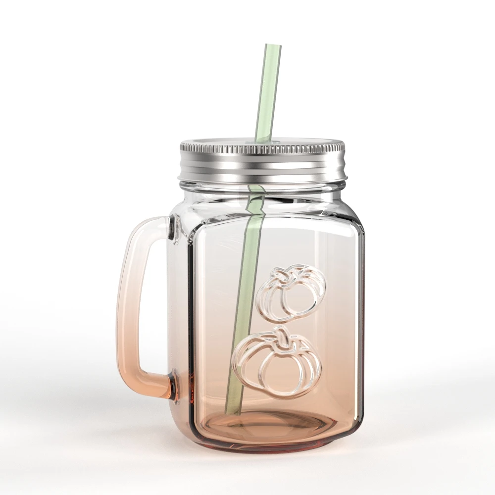 Welford 16 oz Old Fashioned Colorful Drinking Glass Mason Jar Mugs with Handle and Straws