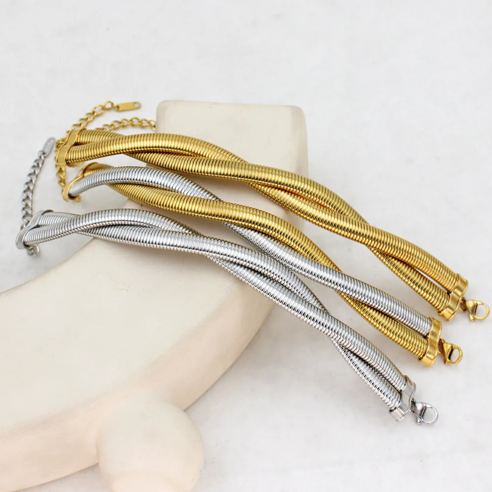 Tri Color Bracelet 3 Interlocked Stretch Bracelets Handmade Unique Design Women Jewelry Tubogas Rolling Bangle Bracelet