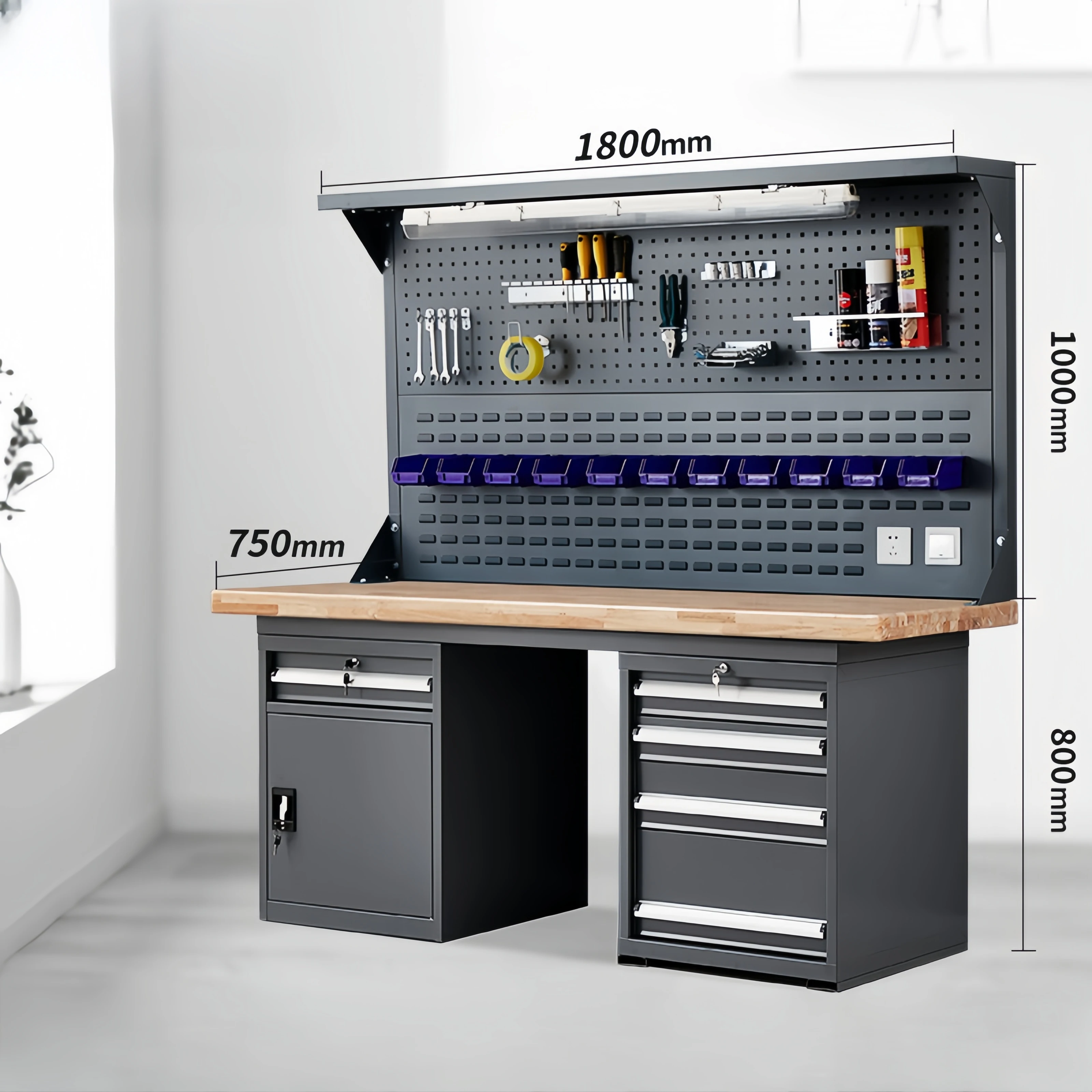 Heavy Duty Industrial-grade Mechanics Garage Worktable Wooden Countertop Workshop Workbench For Factory garage Use Storage