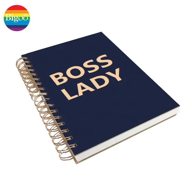 Customized Notebook Hardcover with Gold Spiral Binding Journal Double Coiled A5 Notebook for School Gift and Promotion