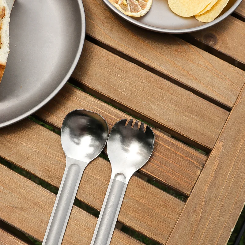 Outdoor Camping New Pure Long Handle Titanium Backpacking Spoon Tableware Soup Rice Spoon Sandblasted Fork Spoon