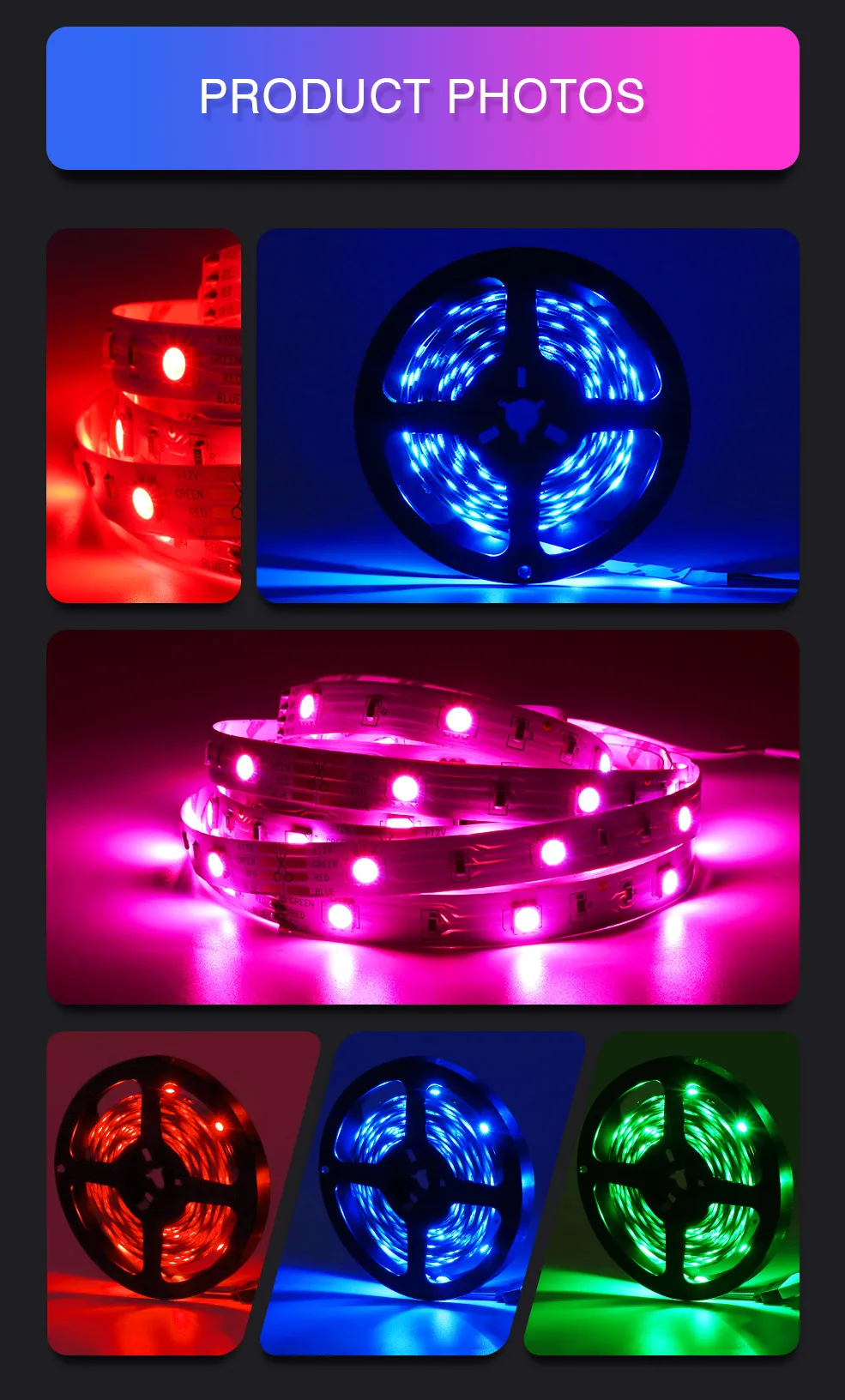 12V 5 Meters 44 Keys IR Remote Control 300 LEDs Flexible RGB LED Strip Light Kit for Bedroom Decoration
