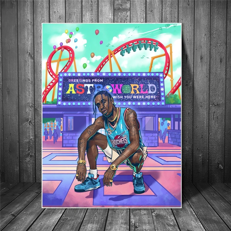 Rapper Travis Scott Canvas Art Posters and Prints Pop Street Art Astr World Painting Pictures