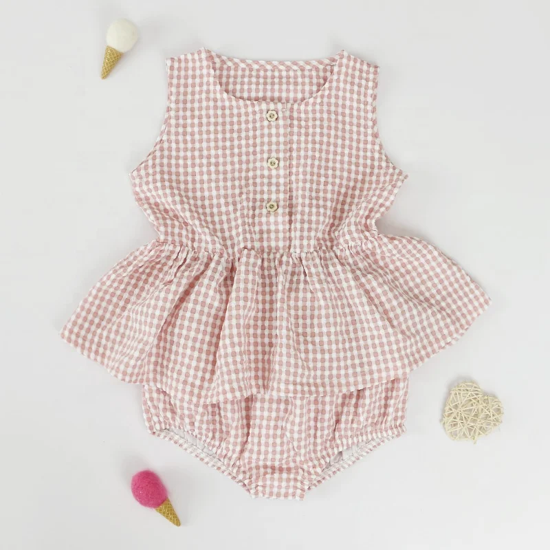 Summer plaid baby clothing sets ruffle sleeveless baby outfits shorts