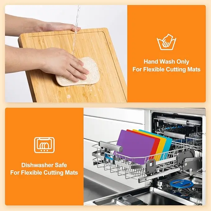 Wholesale Bamboo Cutting Board Set with Flexible Cutting Mats with Food Icons,Wooden Chopping Serving Boards Set for Kitchen