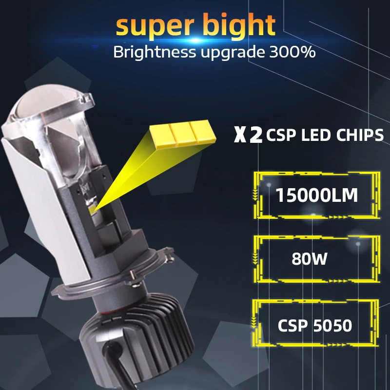 Sanvi High Quality 12V 5500K 35W H4 Mini LED Projector Lens Headlights for Automotive Available for Hilux Universe Fit Models