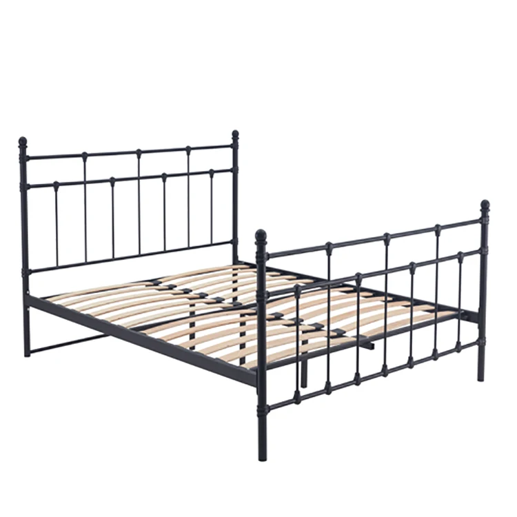 Black design simple wrought iron metal bed hotel king size double bed for bedroom-apartment-loft