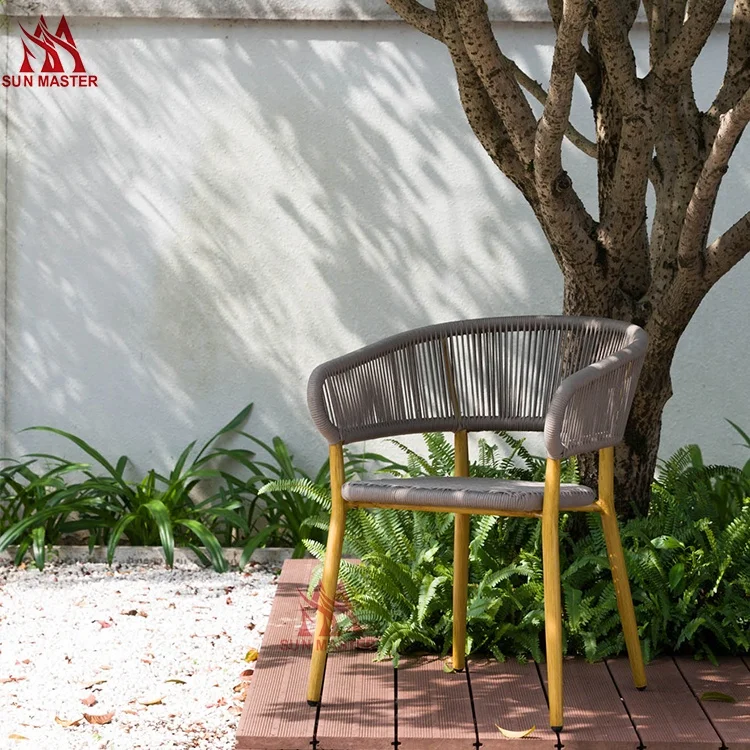 High Quality Modern Patio Furniture Rope Woven Aluminum Chair Garden Restaurant Outdoor Indoor Stackable Rattan Wicker