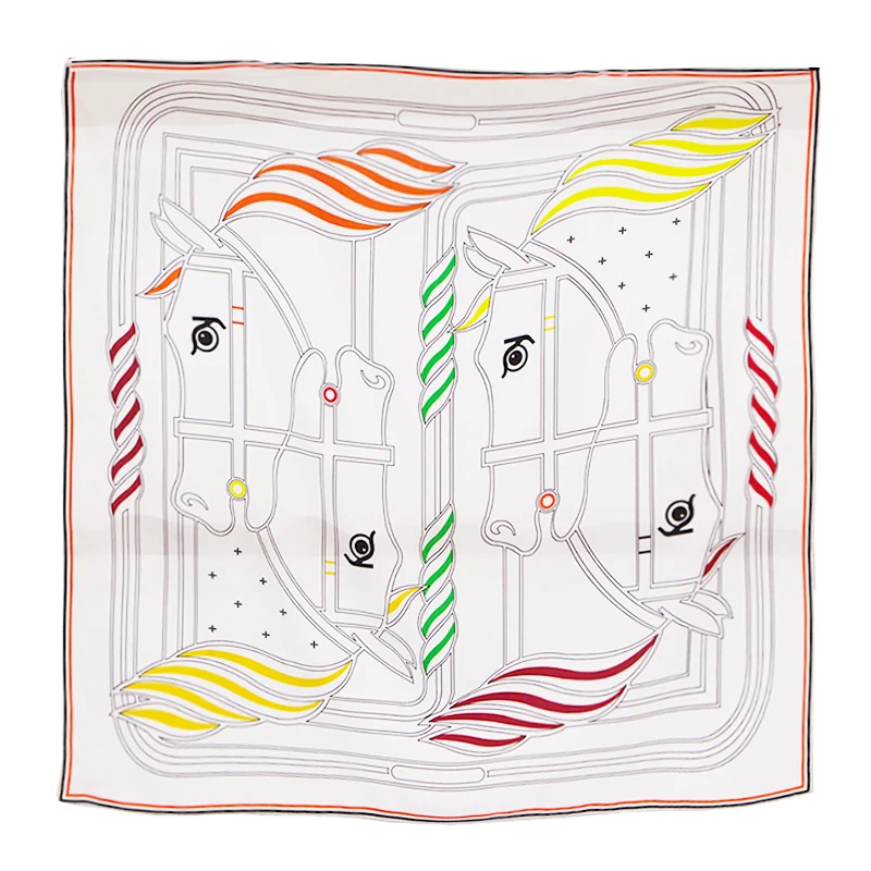 100% Twill Silk Scarfs European and American Double Side Horse Printed Square Stylish Silk Scarves For Women