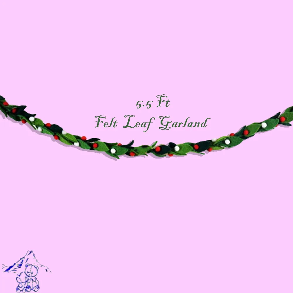5.5 Ft Green Felt Leaf Garlands for Christmas Decoration Handmade Touch To Your Holiday Decoration.