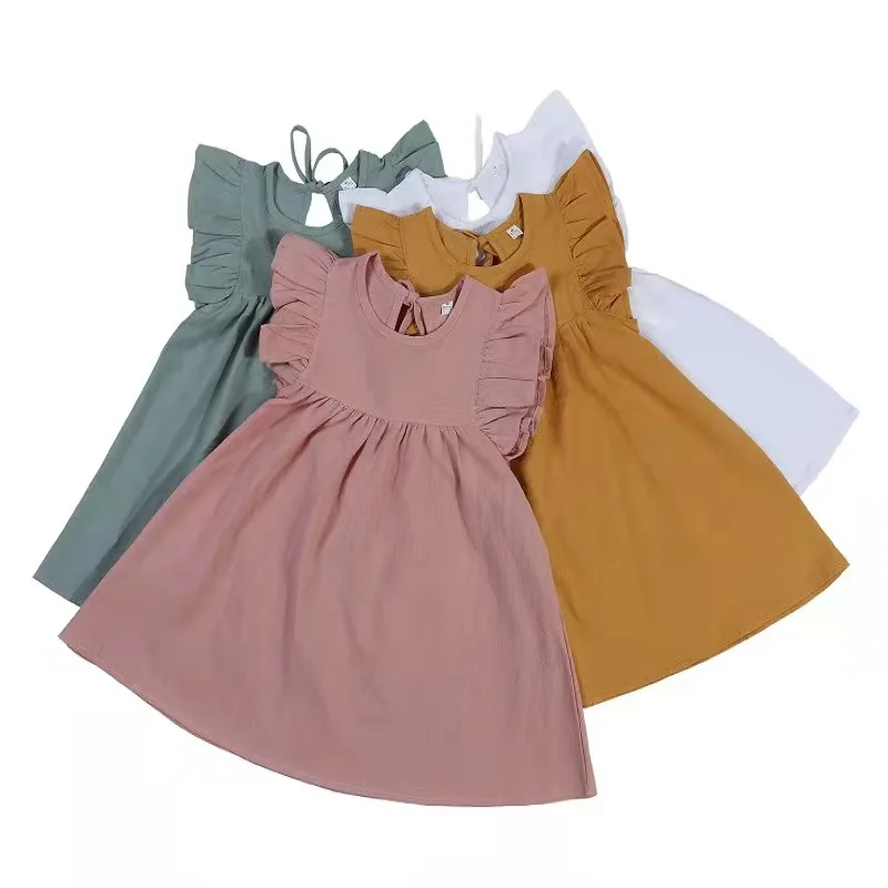 New solid color dress Girls sleeveless one-piece dress princess dress for girls
