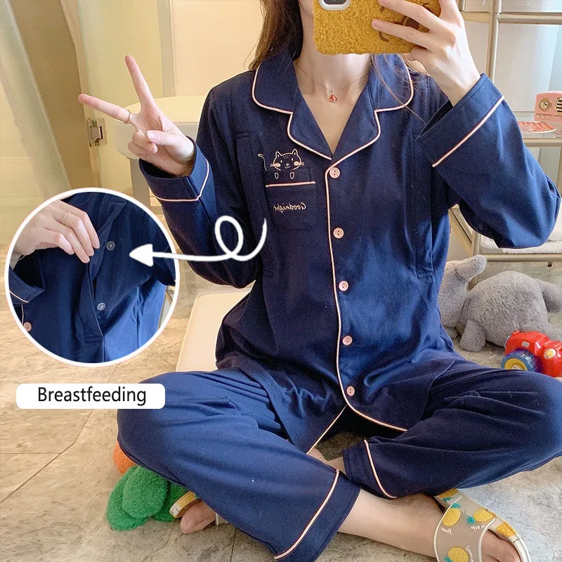 
Breastfeeding 100% Cotton Pjs Adjustable Nightwear Mother Breastfeeding Maternity Nursing Pajamas Sets Two piece 