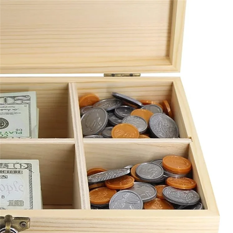 Custom Lock Box 5 Compartment Cash Organizer Piggy Bank Wooden Money Save Box