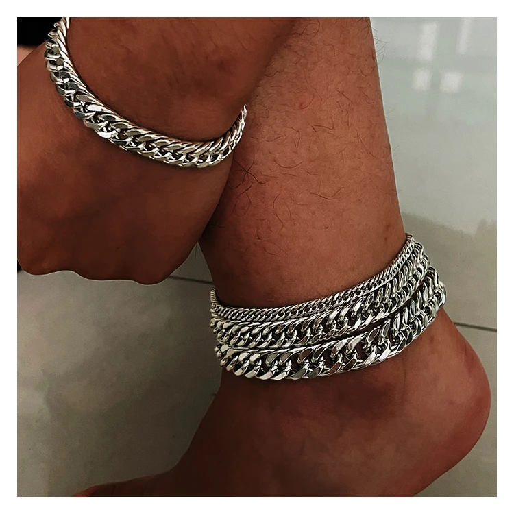 100% Tarnish Free PVD Miami Stainless Steel Cuban Link Chains Bracelet Anklet wholesale