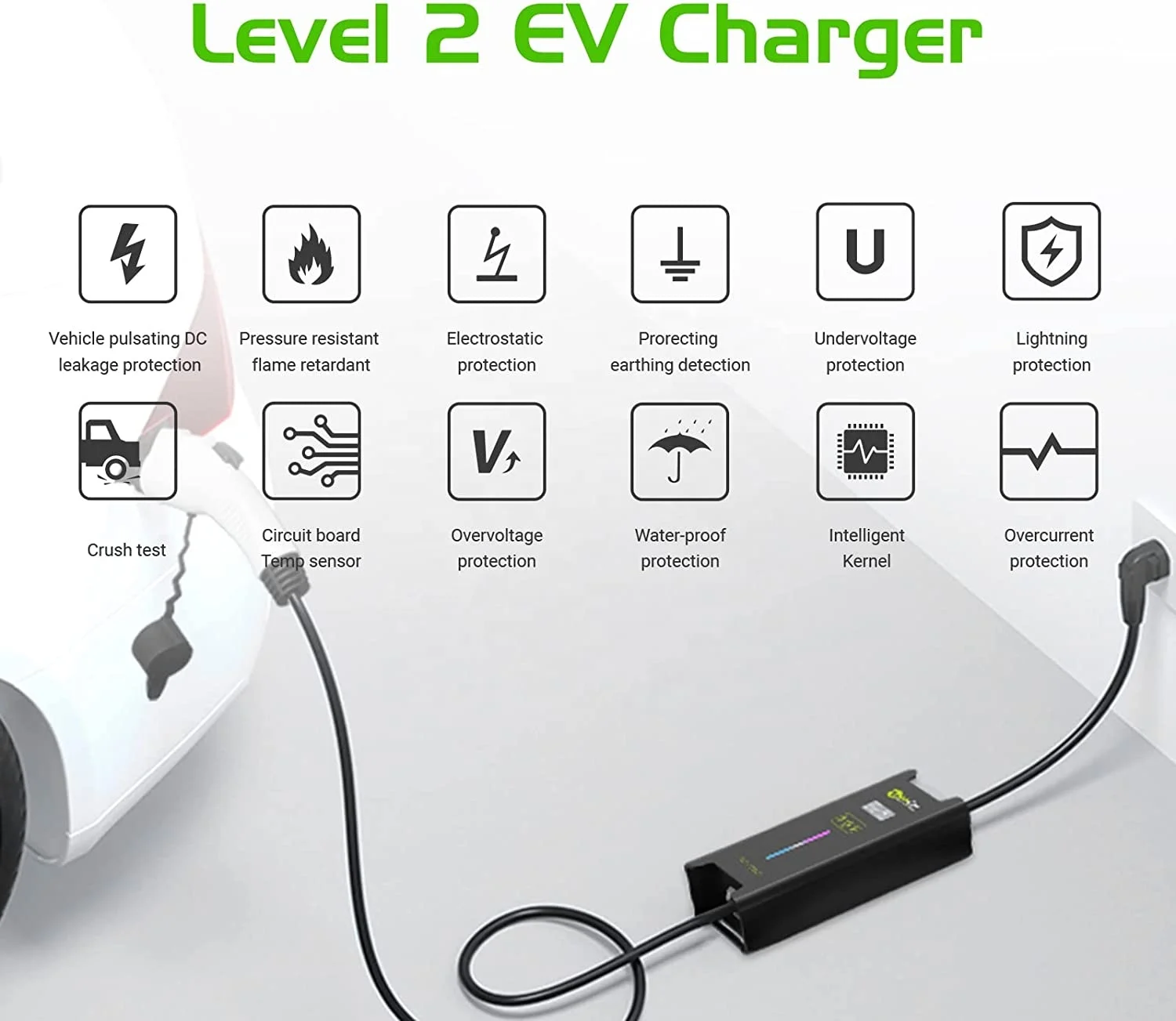 ZENCAR portable evse level 2 charger 32A 220V Type1 plug with CEE wall side plug CE certification