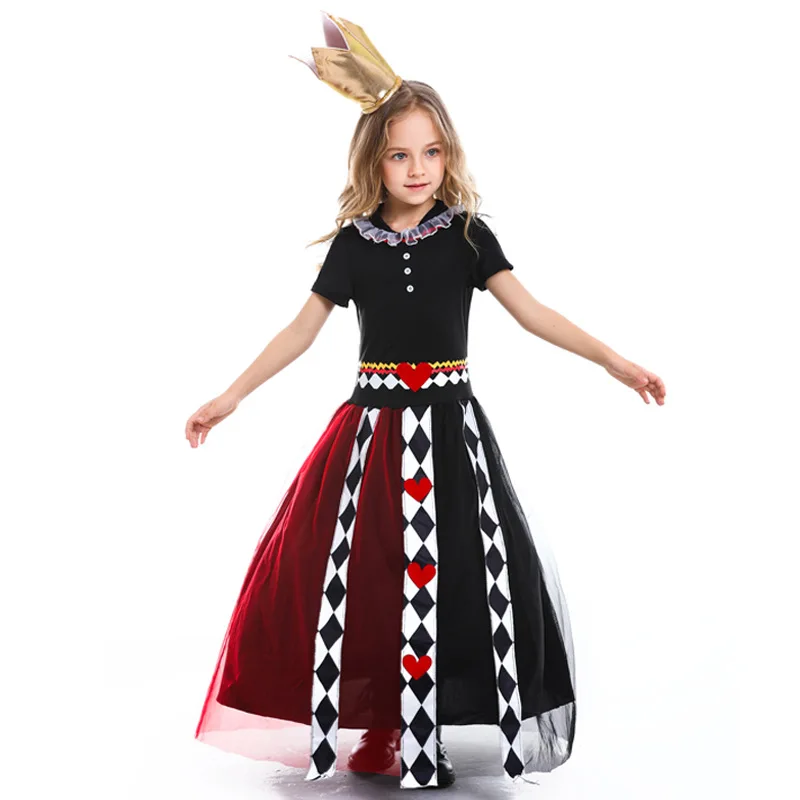
Halloween Female Fairy Tale Alice in Wonderland Cosplay Poker Print One-piece Performance Dresses for Costume for Halloween 
