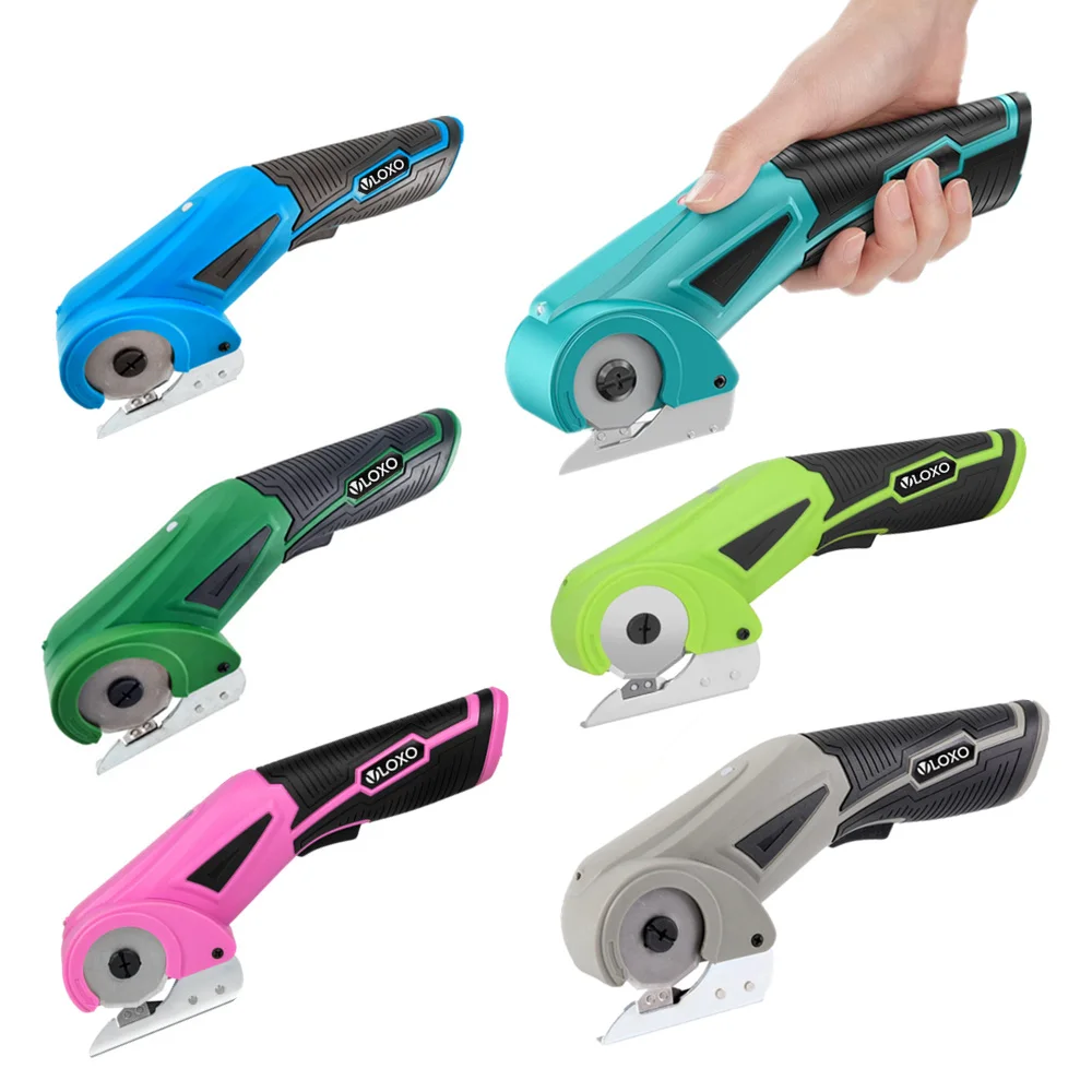 Customized Cordless Electric Scissors 4V Li-ion Battery Powered Mini Rotary PVC Fabric Round Cutter With Replacement Blade