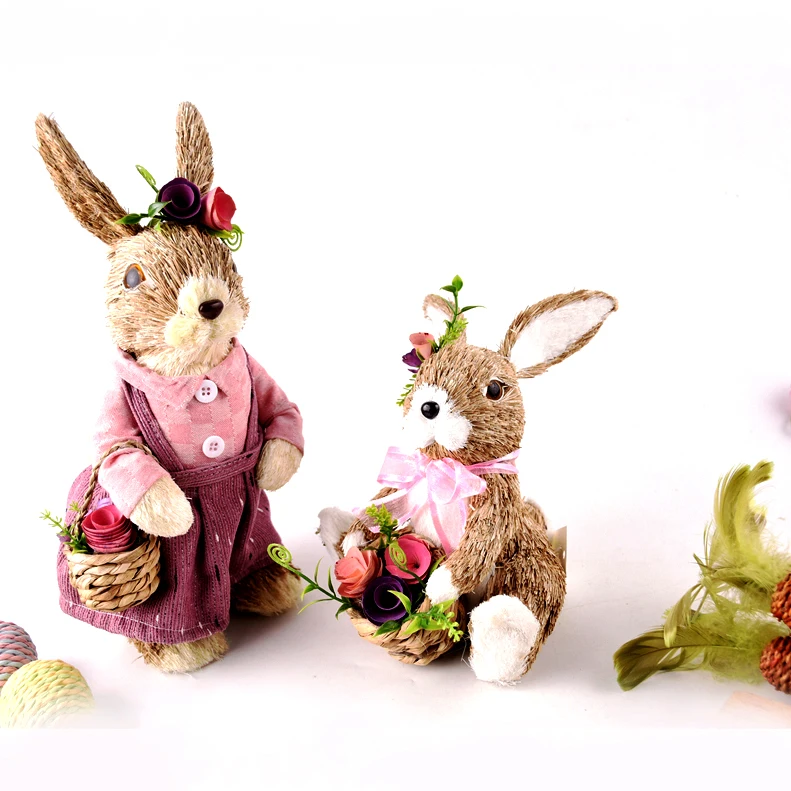 GY BSCI Easter Festival Bunny Decor Natural Rabbit Ornament Handmade Straw Rabbit Bike Decoration Factory