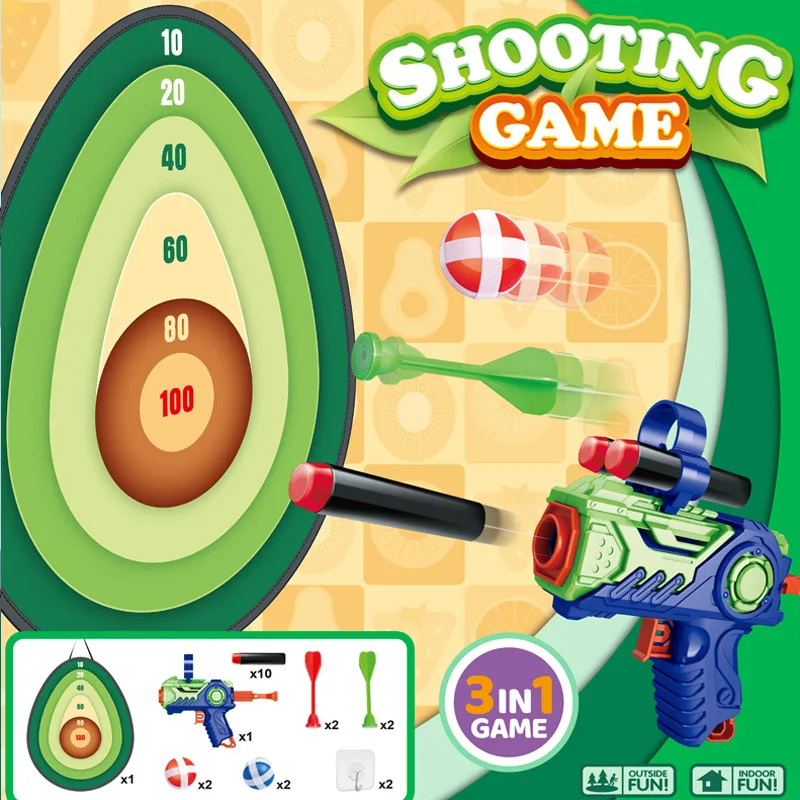 Children cartoon animal shark dart board with gun toy sticky ball target shooting game sports toys For Kids