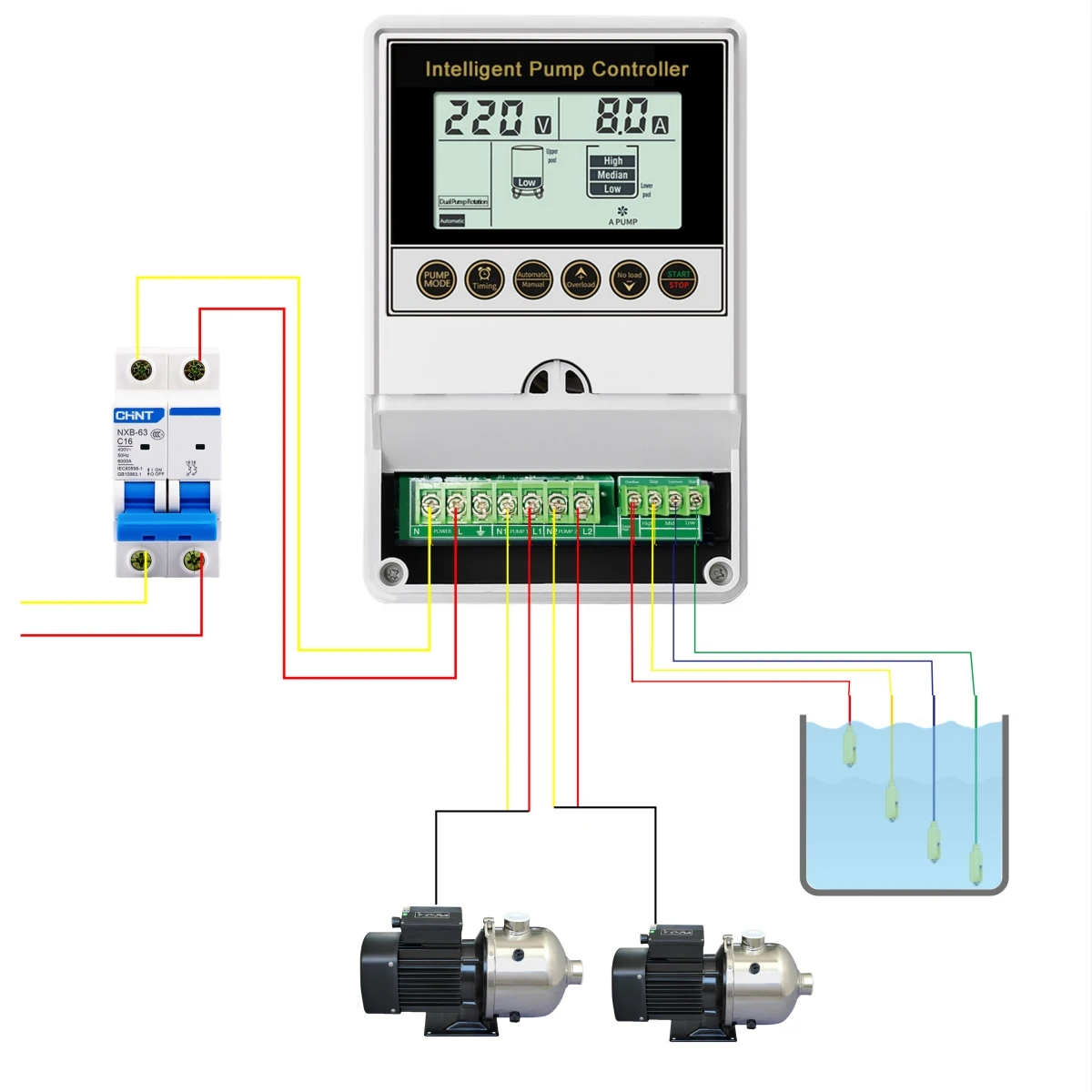 Контроллер водяного насоса 2.2KW для однофазной работы с двойным вращением