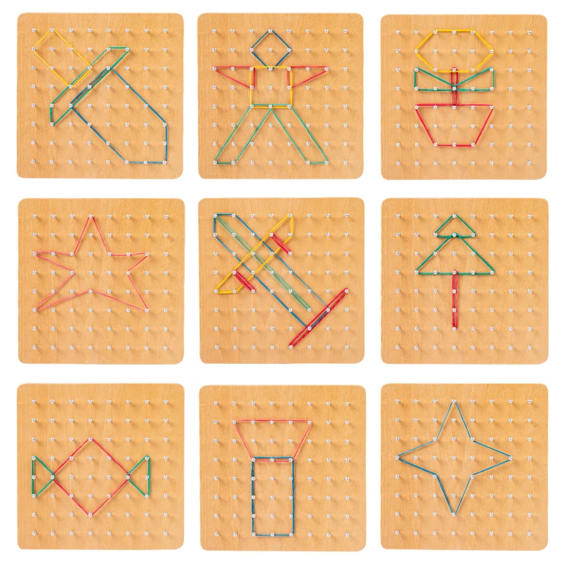 HOYE CRAFT Wooden Geoboard Stainless Nail Board Wooden Nail Board Puzzle for kids toddler