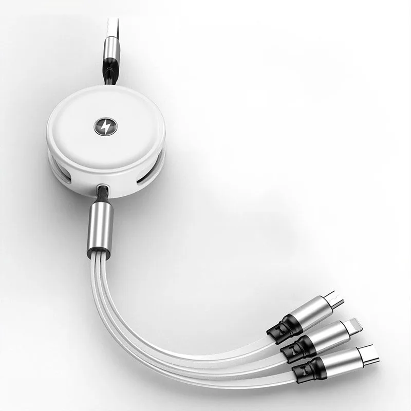 Лидер продаж на Amazon, 3 в 1, телескопический кабель передачи данных Type-C Micro 8 Pin 3 в 1, кабель передачи данных для сотового телефона