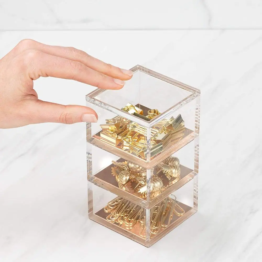 
Acrylic Gold 3 Tier Organizer Functional & Elegant Accessory Designed for Desk Office or Home 