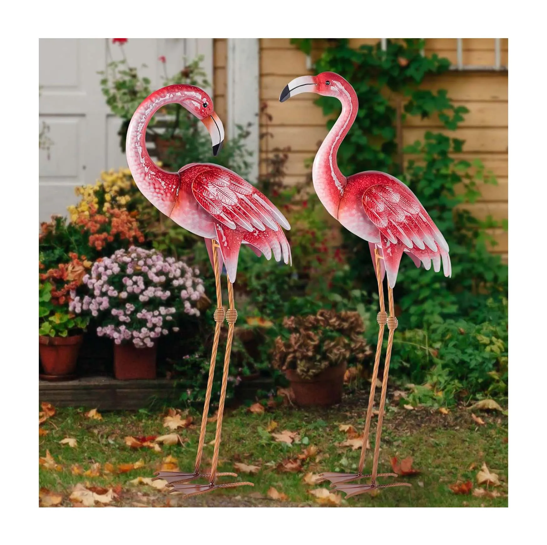 Wholesale Custom Metal Giant Sculpture Garden Outdoor Yard Pink Flamingo on stick