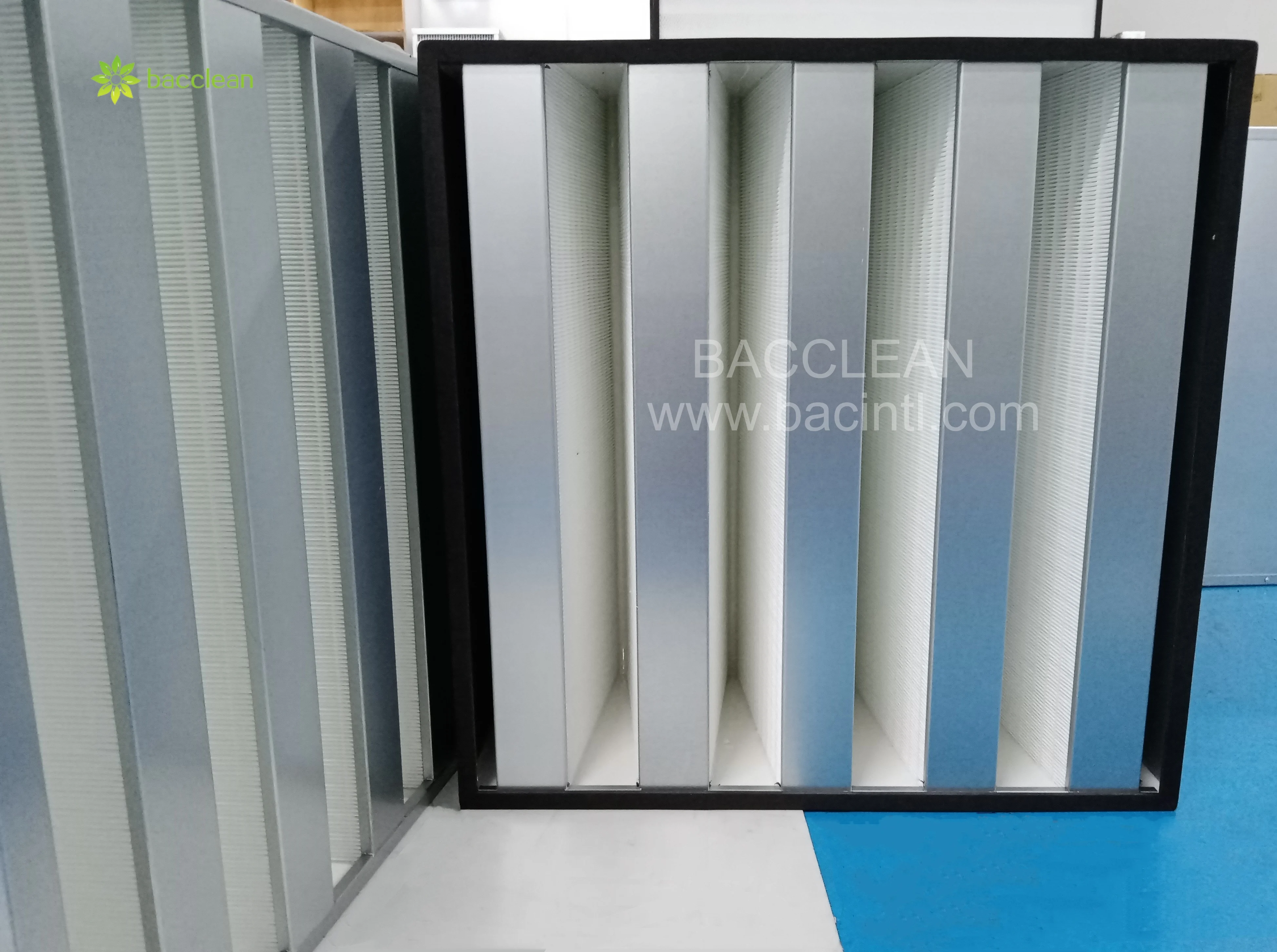 H14 V Bank Air Filter Big Airflow Stainless Steel Galvanized Frame Box Type Cleanroom HEPA Filter