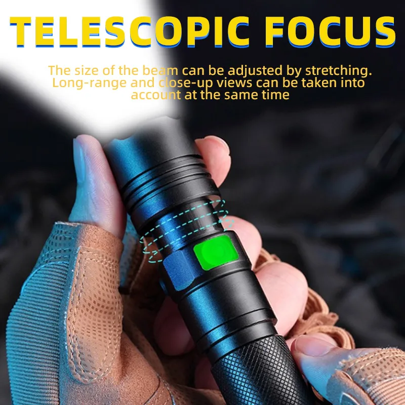 Edc Flashlight Rechargeable Tactical Led Flashlights Mini Zoom Torch Waterproof Hunting Outdoor Long Range Hand Lantern