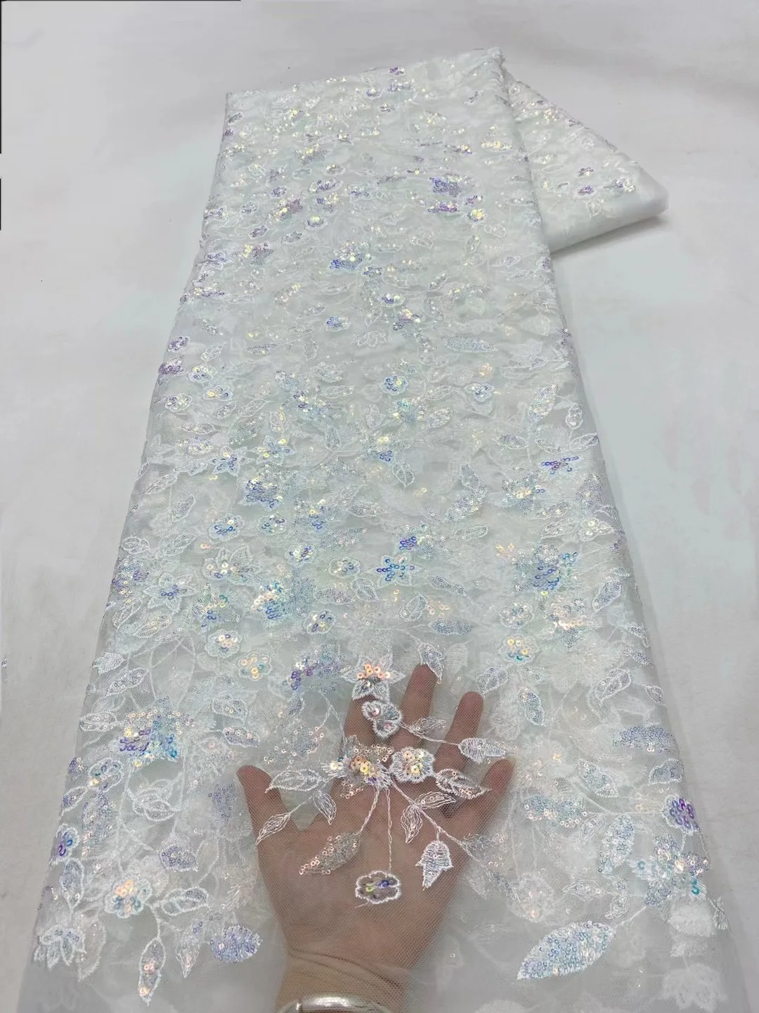 NI.AI Beautiful 3D Embroidery Fabrics Beaded Lace Fabrics Shinny Women Sequins Lace Sewing For Dress