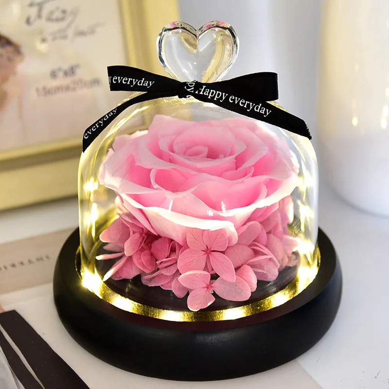 Forever Rose in Glass Dome with Lights Blue Artificial Eternal Flower Light Up for Night Bedroom Decor Gift for Mom Wife Her