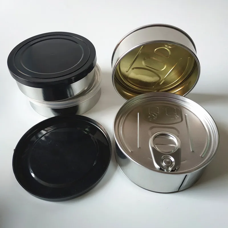 100ml Self Seal Tin Can Ring Pull Hand Press Seal Metal Tuna Pressitin Can 3.5g Smell Proof Container Customized Stickers