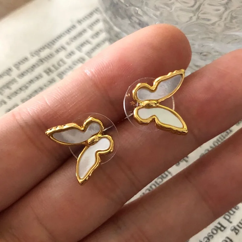 Candy Colorful Butterfly Crystal Gold Stud Earring Women Girl Minimalist French Acrylic Small Hoop Earring Summer Animal Jewelry