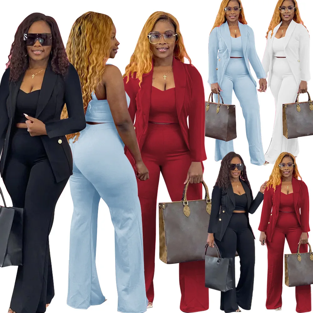 Spring Ladies Office Long Sleeve Blazer Set For Women Suits Office Formal 3 Piece Pants Set Business Suits For Women