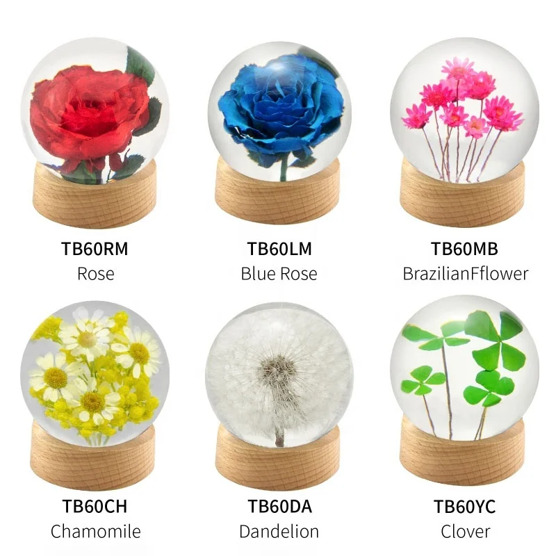 real flowers in resin clear crystal ball made in China factory wholesale saint valentines day gift 2024 for men woman girls