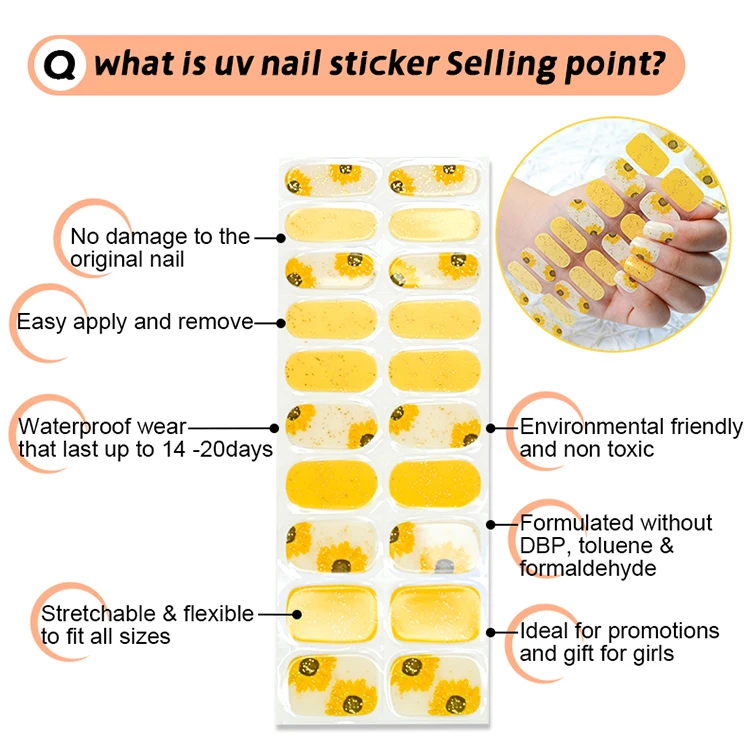 Nail art accessories manicure stickers colorful semi cured gel nail wrap custom uv stickers nails gel