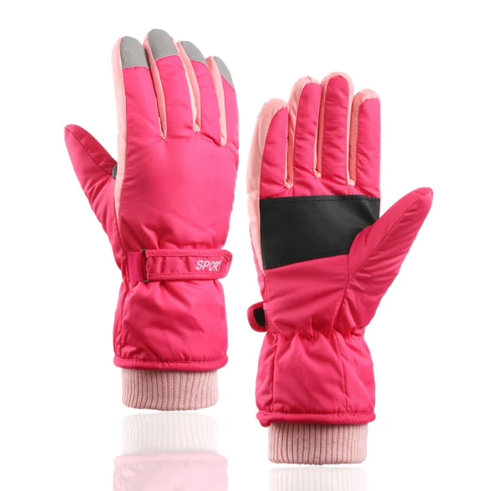 Fashion Winter five finger anti-skid touch screen waterproof Snowboard thermal pink red Ski gloves for women