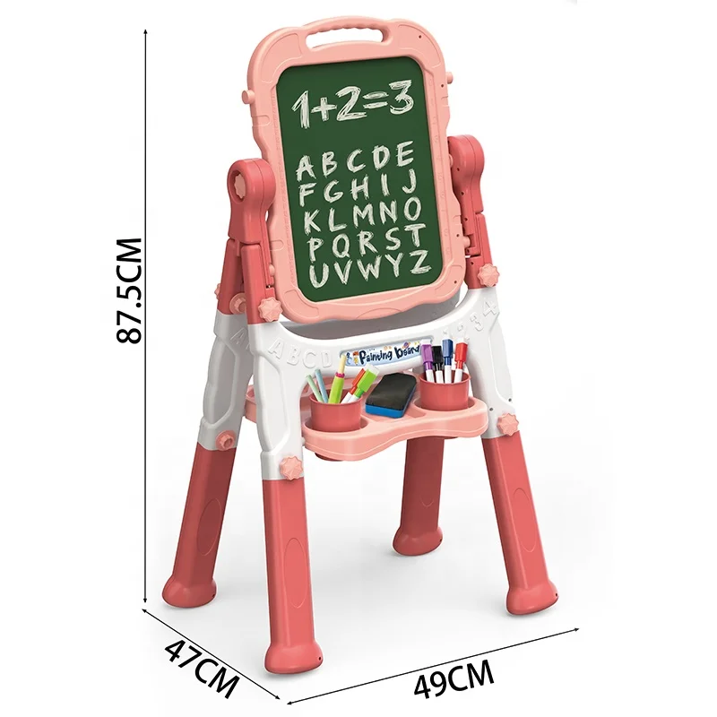 Kids Art Easel with Painting Accessories Double-Sided Large Adjustable Standing Rotatable Magnetic Drawing Board Toys