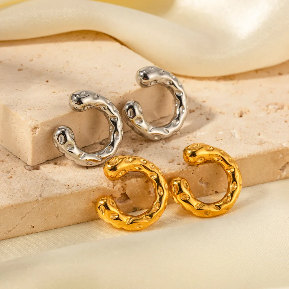 2024 Autumn Winter 18k Gold Plated Unique Hypoallergenic Stainless Steel Vintage High Quality Unique Moon lava C Hoop Earrings